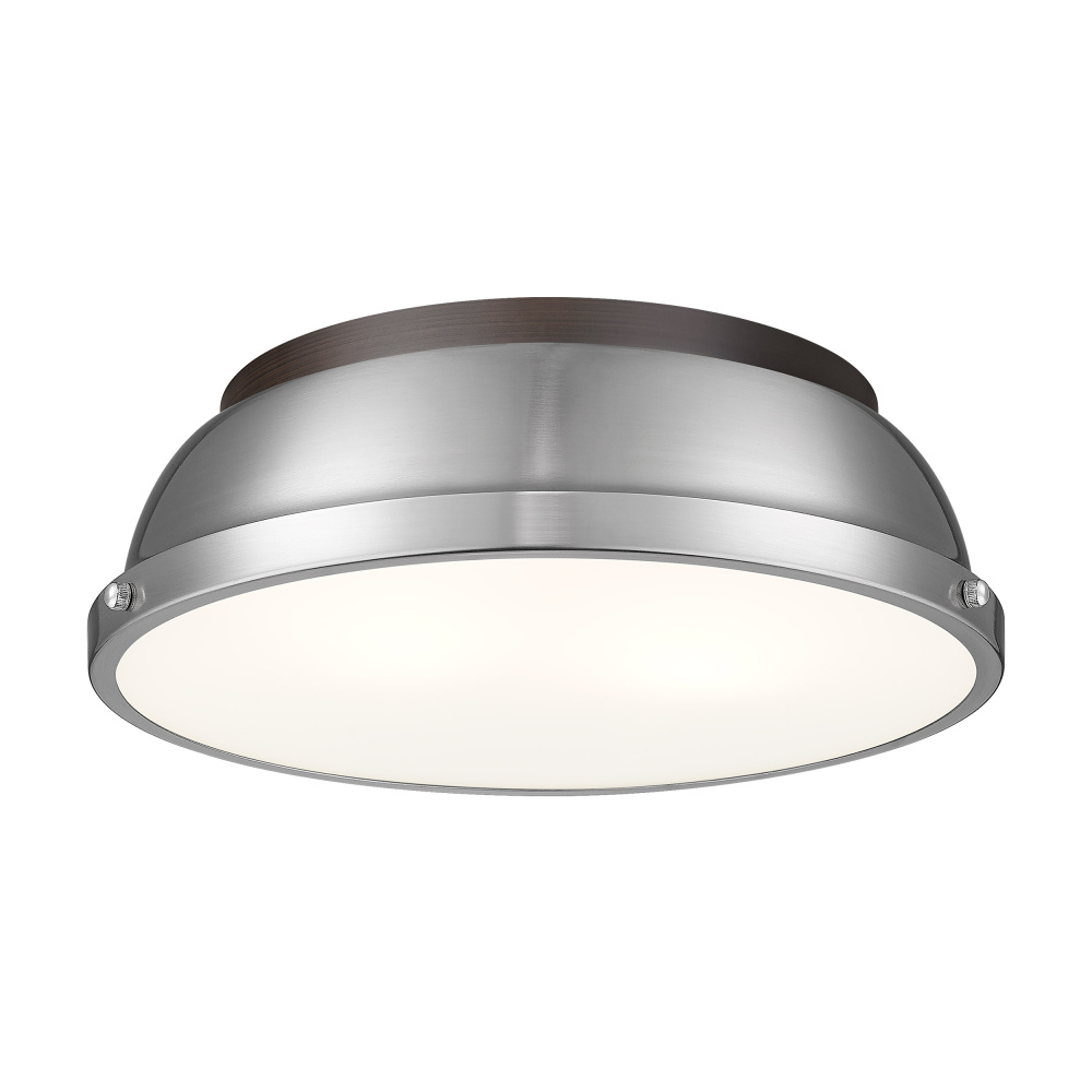Yep by Golden Lighting Duncan 2-light Flush Mount in Rubbed Bronze and Pewter shade